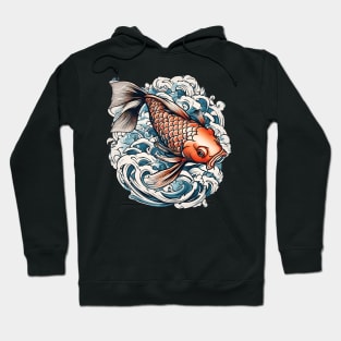 Ocean Waves Vintage Japanese Tattoo Art Koi Fish Hoodie